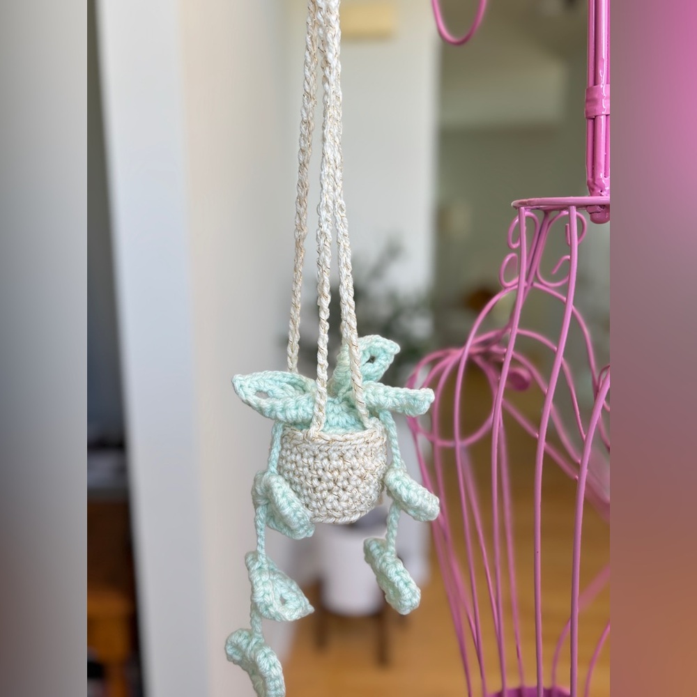 Crochet Hanging Plant Green Multicolor Monstera Boho Home Decor - Picture 2 of 8